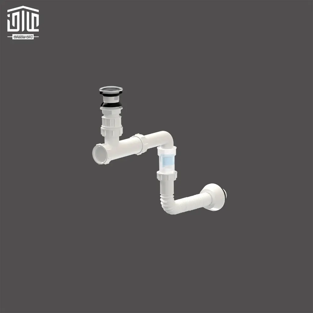 سیفون-کم-جا-کابینتی-(تشتک-استیل)-با-سوسک-استاپ-دوریکا-2.webp