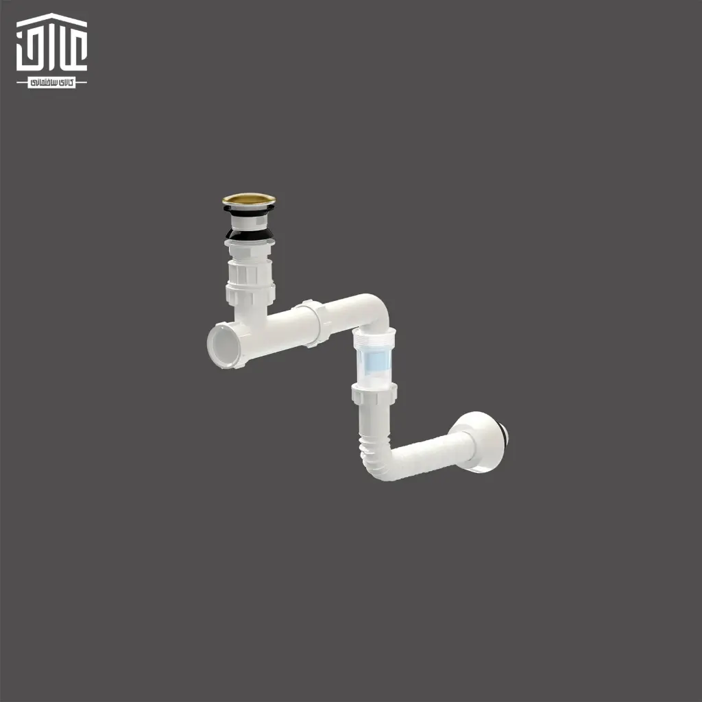 سیفون کم جا کابینتی (تشتک استیل) با سوسک استاپ دوریکا