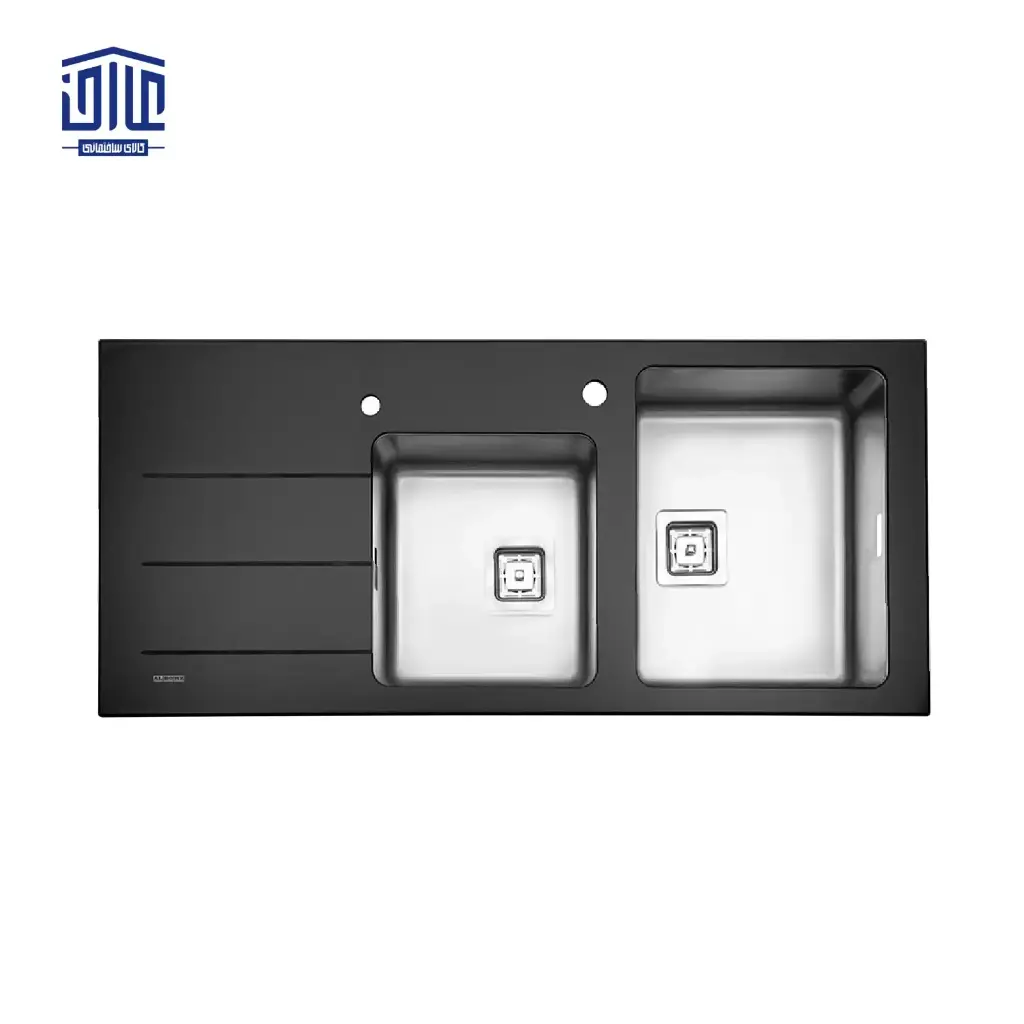 [249022002] سینک ظرفشویی کریستال توکار مشکی استیل البرز با جامایع (لگن راست)